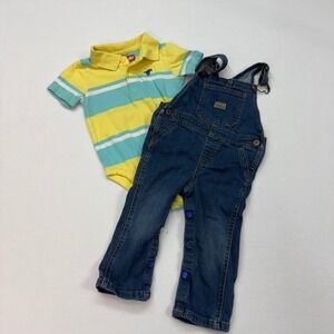 Wrangler Polo Bodysuit and Denim Overalls Set Baby Boy 18M Yellow Blue Western